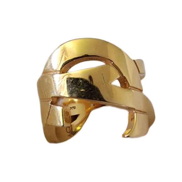 Saint Laurent Gold Plated Monogram Ring - Size 5 - Picture 3 of 4